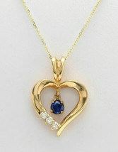 1.50Ct Round Cut Simulated Blue Sapphire Heart Pendant 14K Yellow Gold Plated - £39.45 GBP