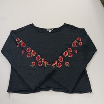 American Eagle Outfitters Women's Gray Floral Sleeve Cropped Sweatshirt Sz Small image 14