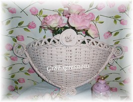 Sweet Shabby Wicker Wall Pocket w/ Carved Rose - $12.95