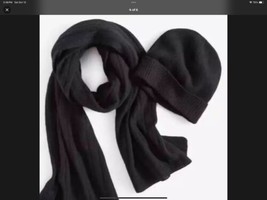 Charter Club women&#39;s 100% Cashmere Scarf &amp; Beanie hat set -Black - retail $188 - $89.05