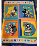 Vintage Baby Disney Fleece Blanket ABCs Donald Goofy Mickey Minnie Green... - £31.92 GBP