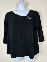 Jaclyn Smith Womens Plus Size 2X Black Buckle V-neck Blouse 3/4 Sleeve Stretch - £11.99 GBP