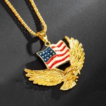 Men&#39;s Gold American Eagle Pendant Necklace Punk Rock Biker Jewelry Chain 24&quot; - £14.62 GBP