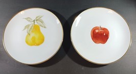 Pair Of 8&quot; Salad Dessert Plates Gold Rimmed Fruit Pear Apple - £14.23 GBP