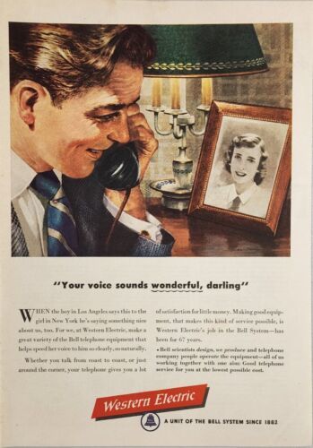 1949 Print Ad Western Electric Makes Bell Telephone Equipment Man Talks to Wife - $17.08