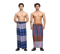 Cotton Stitched Lungi Pack Of 2 (Ready To Wear) 2.25Meter FREE SHIPPING - $34.64