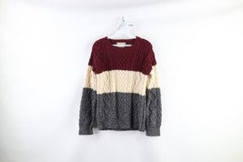 Vtg 90s Streetwear Womens Small Color Block Wool Donegal Fisherman Knit Sweater - £50.98 GBP