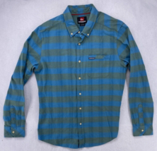 Quicksilver Shirt Men Medium Flannel Long Sleeve Blue Green Skate Surf Western - £14.79 GBP