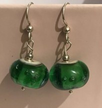 Art glass drop earrings sterling silver 925 hook Green - £19.57 GBP