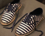 Zara Womens Navy Blue Ivory Striped Textile Espadrille Lace Up Shoe Size... - $17.56