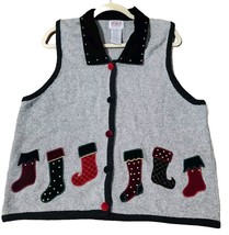 Vtg PBJ Sport Ramie Cardigan Sweat Vest Women XL Christmas Stocking Gran... - £20.88 GBP