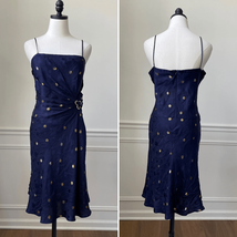 Nine West Dark Blue Silk Gold Metallic Dot Spaghetti Strap Dress 14 - $512.58 MXN