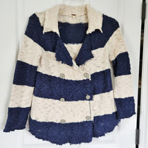 Free People Coat Of Arms Raw Edge Cardigan Sweater Coat Sz S Blue Stripe... - £34.89 GBP