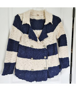 Free People Coat Of Arms Raw Edge Cardigan Sweater Coat Sz S Blue Stripe... - £34.29 GBP