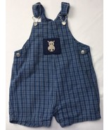Moose Overalls Romper Shorts Blue Plaid Vintage Sz 24 Mos - £13.35 GBP