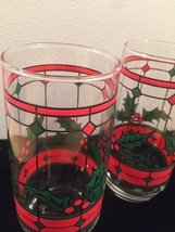 Vintage 70s Stained glass holly Christmas cocktail glasses image 3