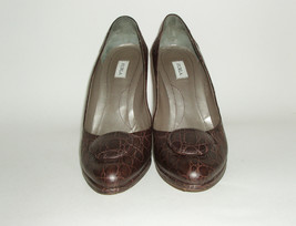 Furla Brown Italian Leather Croc Embossed High Heel Platform Shoes Size 9 - £47.02 GBP