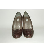 Furla Brown Italian Leather Croc Embossed High Heel Platform Shoes Size 9 - £47.85 GBP
