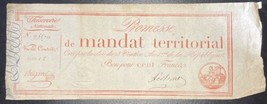 1796 28 Ventose Year 4 France 100 Francs Mandat Territorial Revolution Banknote - £39.14 GBP