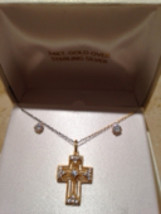 24k gold over sterling silver cross necklace and pierced earrings - £78.65 GBP