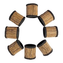 Set of 8 VTG Woven Bamboo Rattan Straw Black Fabric Napkin Rings 1.5&quot;D Rattan  - £18.08 GBP