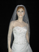 1 Tier White Bridal Fingertip Cut Edge Bead Wedding Veil v21 - £19.17 GBP