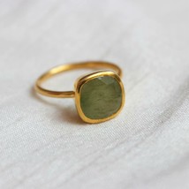 925 Sterling silver Gold Plated Green Aventurine Gemstone Dainty Everyday Ring - £75.56 GBP