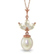 4.75 Carat 14K Solid Rose Gold Necklace Gemstone Pearl White Topaz 14&quot;-24&quot;  - £249.31 GBP