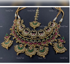 VernioQ Trends-Traditional Kemp Stone Gold Plated Pachi Kundan Choker Necklace - £251.72 GBP