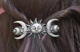 Sun moon silver hair barrette - $11.88