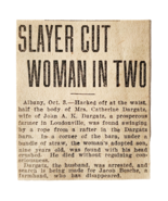 1907 Catherine Dargatz Murder Loudonville NY Barn Crime News Clipping DW... - $42.03 CAD