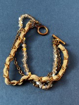 Triple Strand Coppertone Chain Iridescent Plastic Bead &amp; Suede Leather Bracelet - £9.02 GBP