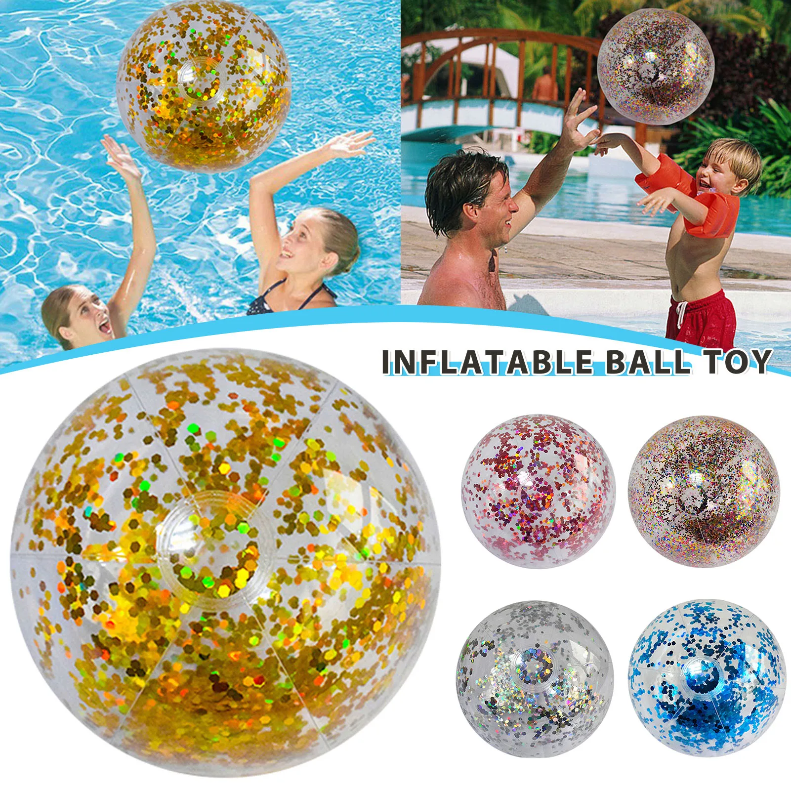 New Inflatable Beach Ball Glitter Confetti Ball Outdoor Summer Water Play Party - £12.25 GBP+