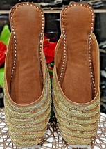 Women Punjabi phulkari Jutti Pure soft Leather Half Mules US Size 6-10 DLY Gold - £25.45 GBP