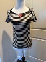 Sonia Rykiel Black Cream Stripe Short Sleeve T-shirt SZ M Portugal NWOT - $98.01