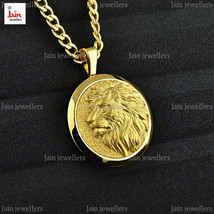 18 Kt Real Solid Yellow Gold Lion Men&#39;s Medallion Necklace Pendant With Chain - £2,948.26 GBP+