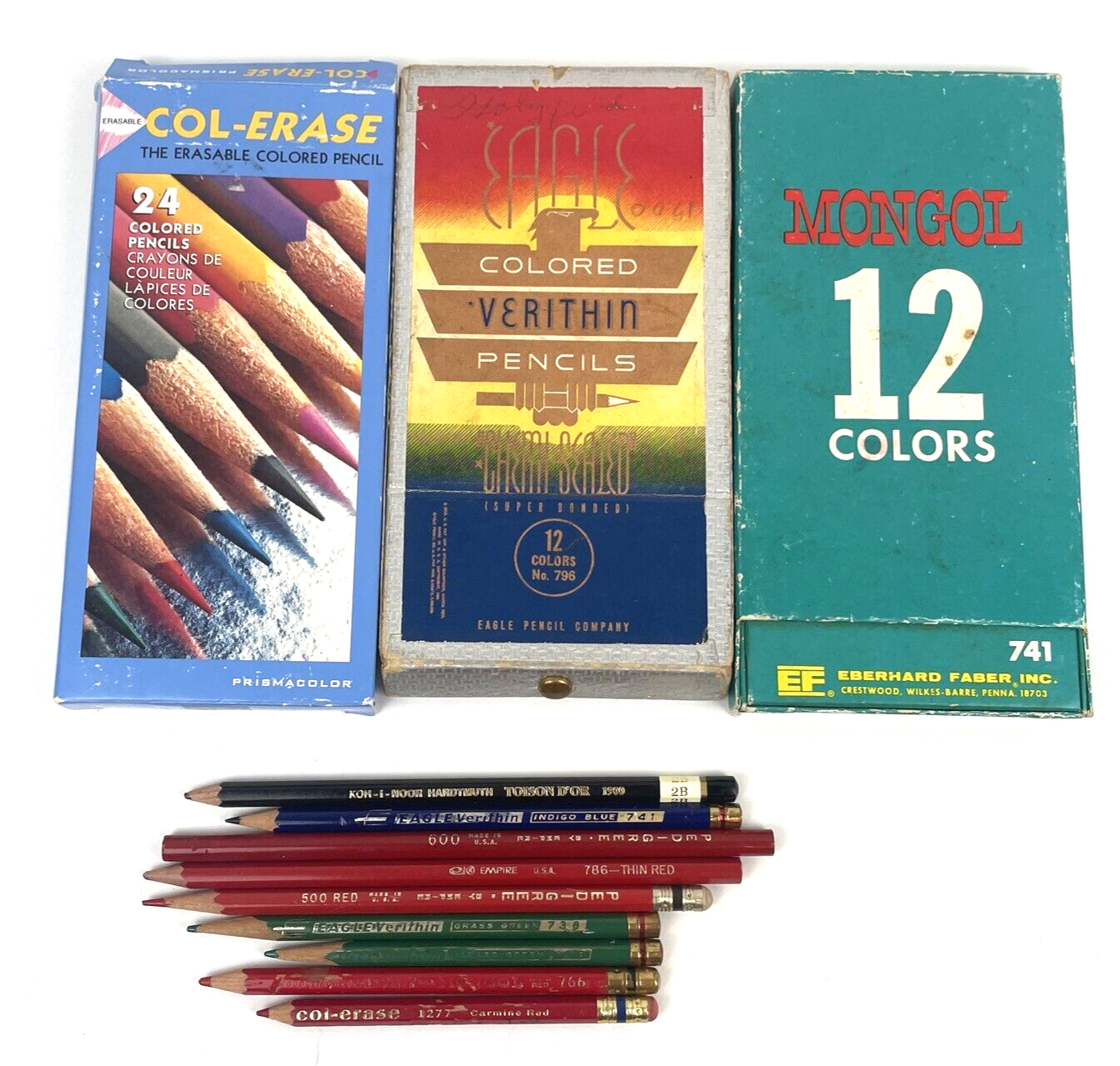 Primary image for Vintage Colored Pencils Lot Prismacolor Eagle Verithin Eberhard Faber Mongol