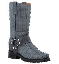 Mens Motorcycle Western Leather Boots Crocodile Print Gray Biker Harness Botas - £152.23 GBP