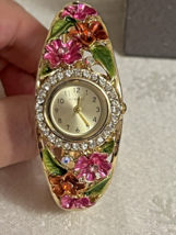 Pink  Enamel Flowers Crystal Bracelet Watch by Strada - $27.72