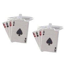 Four Aces Cufflinks 4 Of A Kind Winning Hand Gambling Groom Wedding W Gift Bag - £9.41 GBP