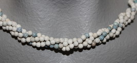  THE TWIST BEADS ERA!  36&quot; NECKLACE OF 4 MM ROUND BEADS WHITE BLUE GREEN... - $2.29