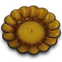 Vintage Indiana Glass Amber Iridescent Hobnail Deviled Egg Tray Dish Plate - £40.24 GBP