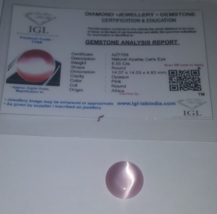 Pink Round Cut 8.5 Carat African Natural Cat&#39;s Eye Gemstone IGL Certificate 14mm - $598.00