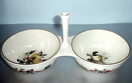 Lenox Winter Greetings Double Bowl Condiment Server Center Handle Bird M... - $31.19