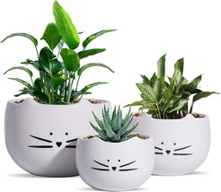 Koolkatkoo Ceramic Planters White Set Of 3 Cute Cat Flower Pot Cactus Succulent - £27.95 GBP