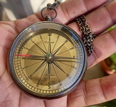 Vintage Antique Brass Nautical Compass &amp; Chain with Free Box-Locket Gem Compass - £16.89 GBP