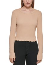Calvin Klein Womens Cropped Crewneck Top,Wheat,X-Large - $42.99