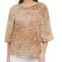 Calvin Klein Luggage and Wheat Abstract Pattern Balloon Sleeve Printed Blouse - £18.25 GBP