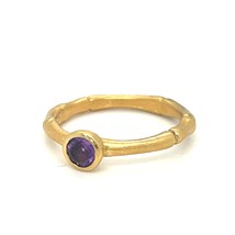 Sterling 18k Yellow Vermeil Bamboo w/ Bezel Set Amethyst Ring Sz 6 - $1,276.31 MXN