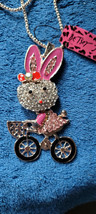 New Betsey Johnson Necklace Bunny Bike Pink Cute Easter Collectible Decorative - £11.87 GBP